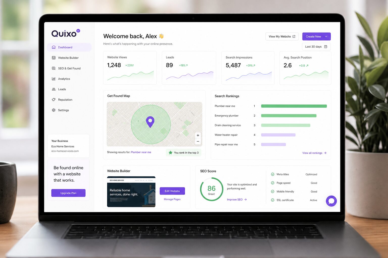 Be found online — Quixo AI search and maps dashboard