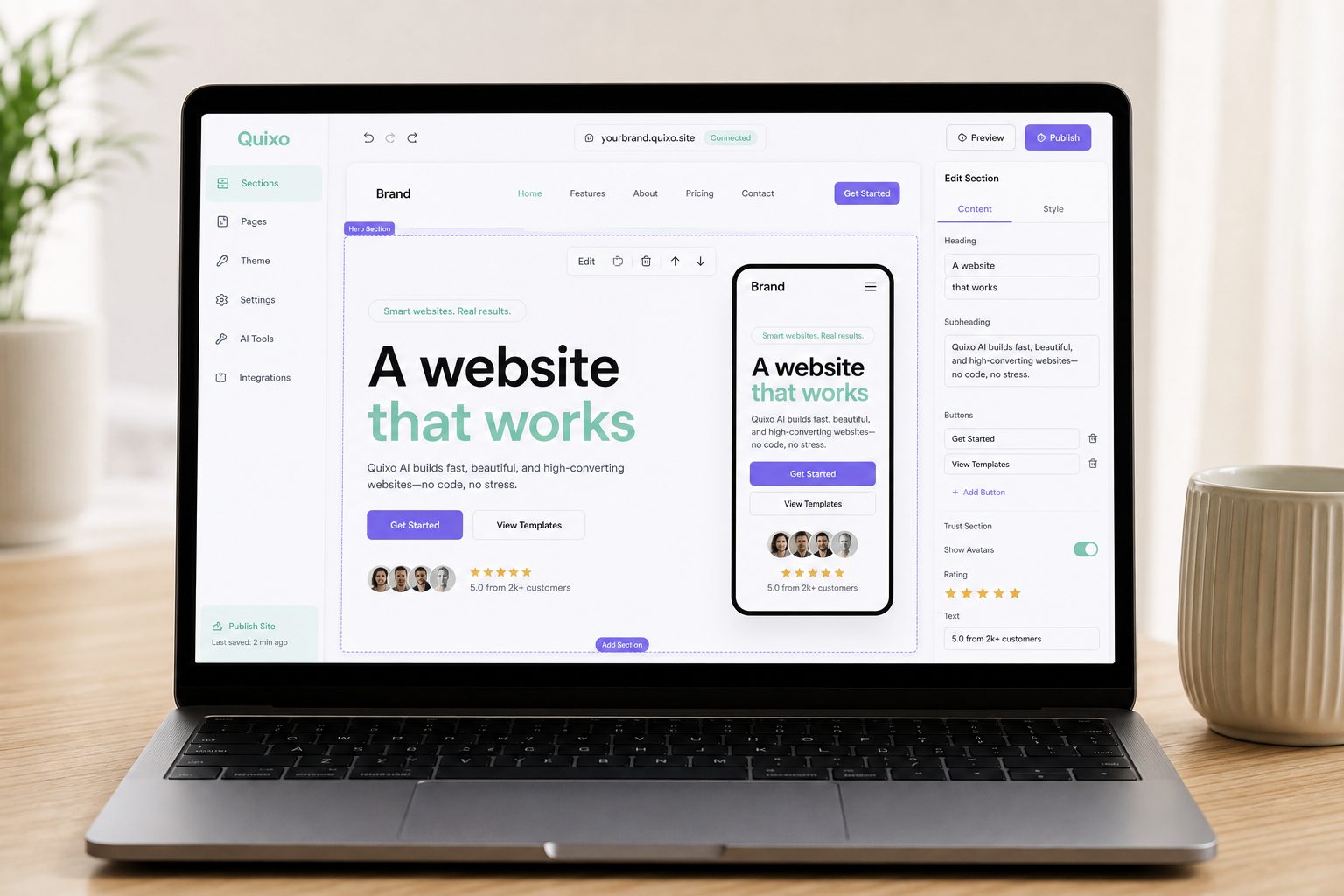 A website that works — Quixo AI site helper